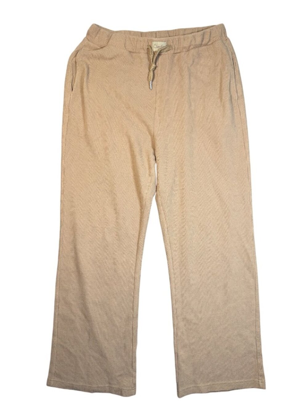 Comfrt Women's Waffle Lounge Pant Relaxed Drawstring Straight Leg Tan XL